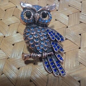 Blue Crystal Owl Brooch Pin - Women Jewelry